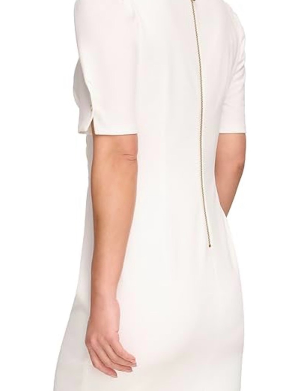 DKNY Women's S/S Ruched Knee Length Sheath Dress W/Button Detail Size 10 - Ivory - Picture 3 of 4